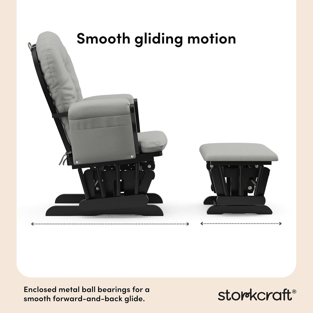 Storkcraft Premium Hoop Glider & Ottoman (Black with Light Gray) — GREENGUARD Gold Certified, Wood Craftsmanship, Convenient Storage Pockets, Smooth-Gliding Chair for Nursery, Multi-Award-Winning