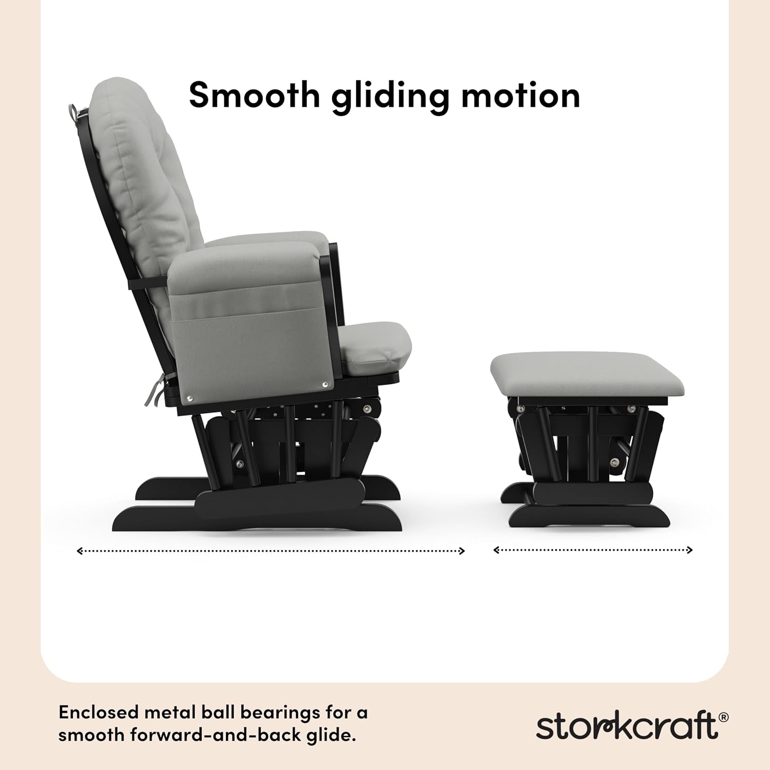 Storkcraft Premium Hoop Glider & Ottoman (Black with Light Gray) — GREENGUARD Gold Certified, Wood Craftsmanship, Convenient Storage Pockets, Smooth-Gliding Chair for Nursery, Multi-Award-Winning