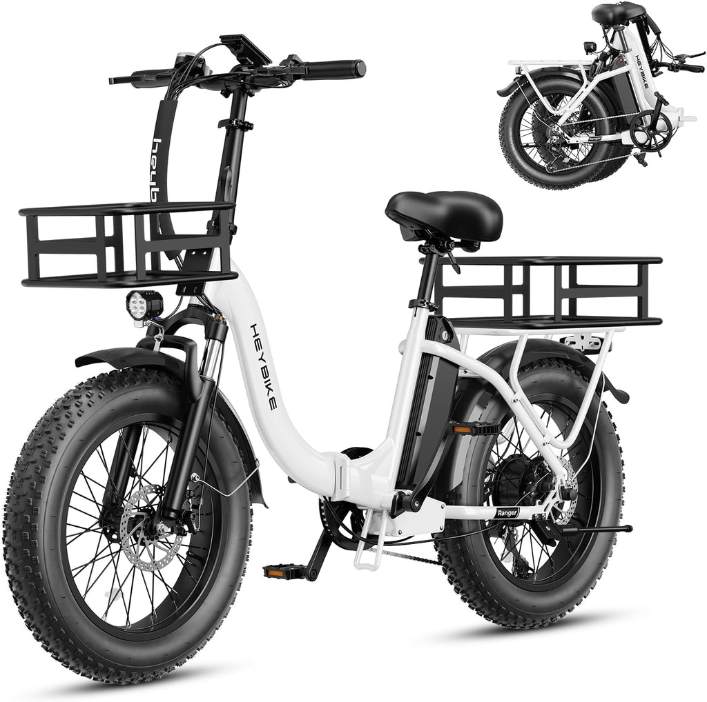 Heybike Ranger 2.0 Foldable Electric Bike for Adults, 20'*4 Fat Tire Ebike with 1400W Peak Motor, 28 MPH Max Speed, 600Wh Removable Battery, Up to 65 Miles Range, Front Suspension Step-Thru E Bike