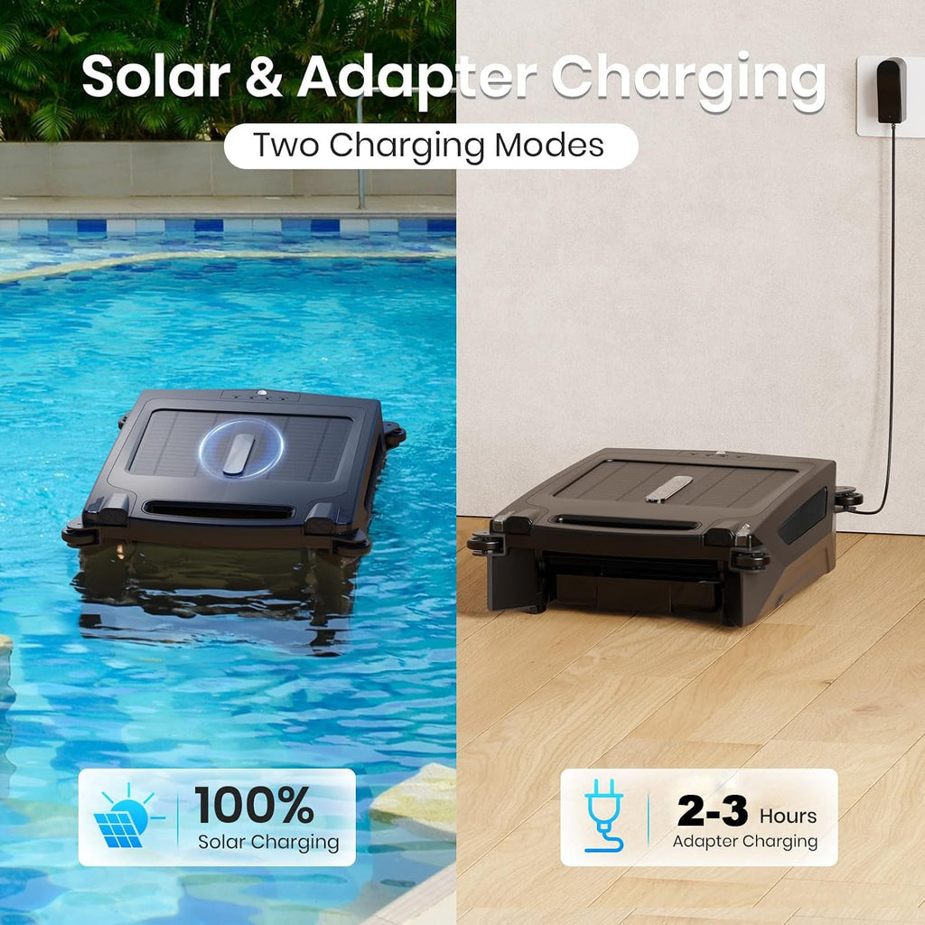 Solar Pool Skimmer Robotic|Dual Charging Options,2500mah-Up to 24 Hour Runtime,Automatic Pool Skimmer Cleaner-IPX 7,for Any Pool Shape