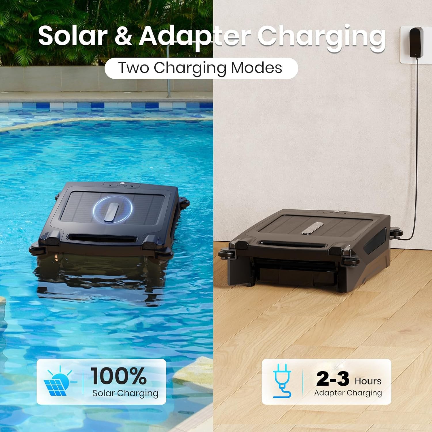 Solar Pool Skimmer Robotic|Dual Charging Options,2500mah-Up to 24 Hour Runtime,Automatic Pool Skimmer Cleaner-IPX 7,for Any Pool Shape