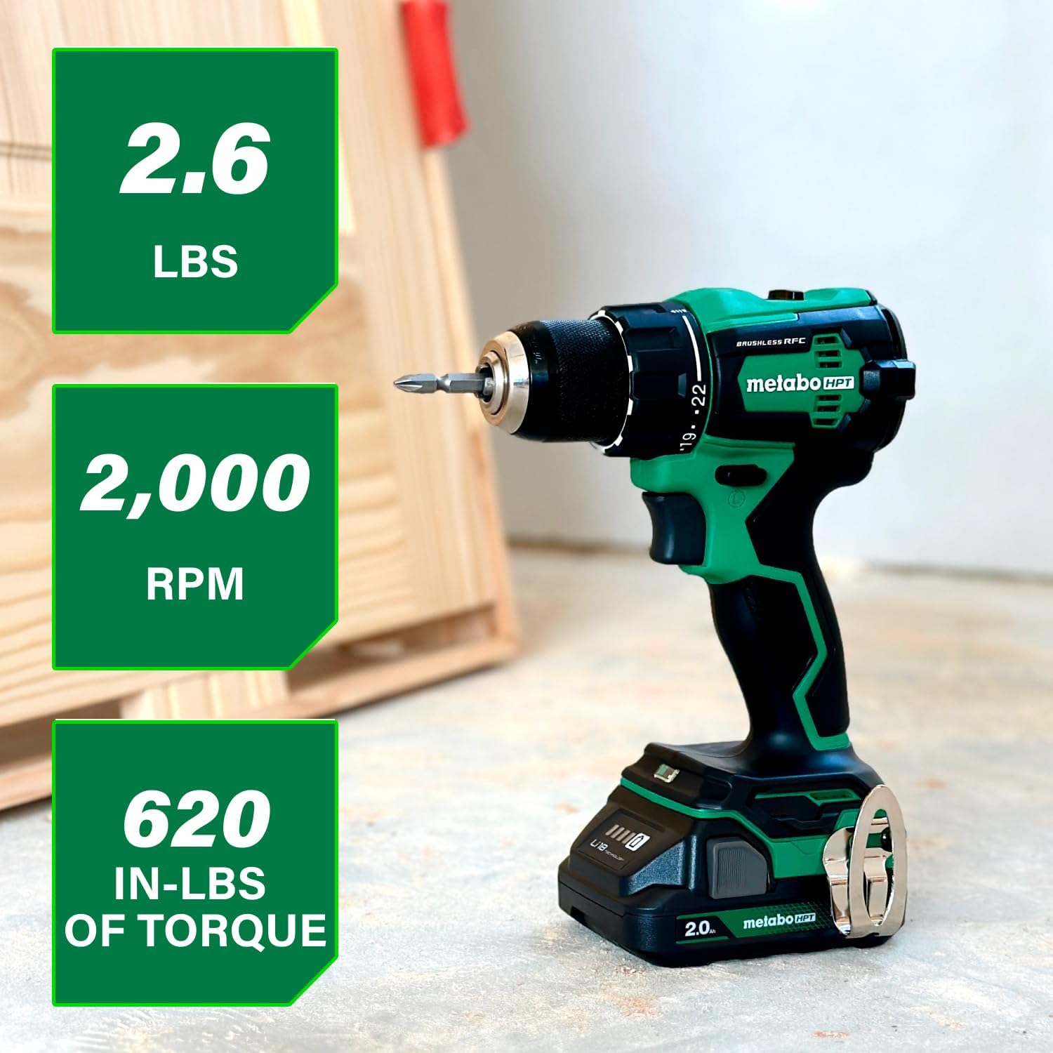 Metabo HPT 18V MultiVolt 1/2' Cordless Brushless Driver Drill Kit, High Power Drill Set with Bag, 2 Lithium-Ion Metabo Batteries and Charger, Compact Lightweight Power Driver, DS18DEX