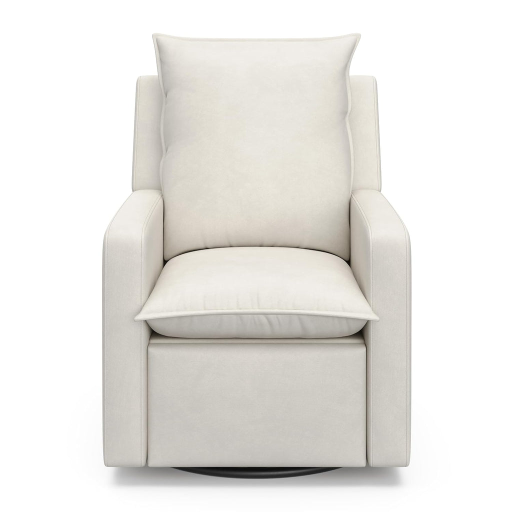 Storkcraft Timeless Reclining Glider (Ivory) -USB Charging Port, 360-Degree Metal Swivel Base, Manual Extending Foot Rest, Supportive Cushions, Durable Fabric