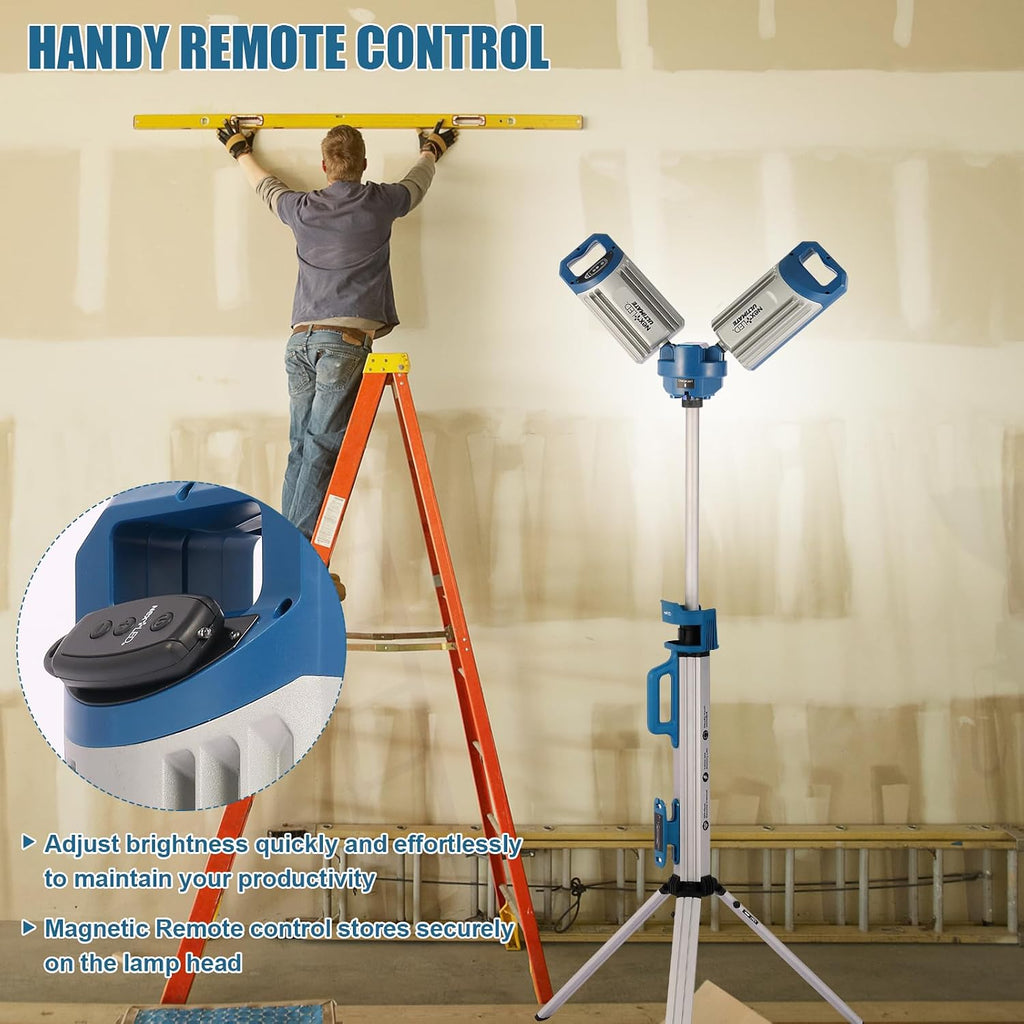 NextLED Ultimate NT-6926M Heavy Duty Tripod Work Light with Detachable Magnetic Lamp Head, 6000 Lumen, 6500/4500K Color Temperature, 8000 mAh Built-in Battery, CRI 90+, AC/DC Compitable