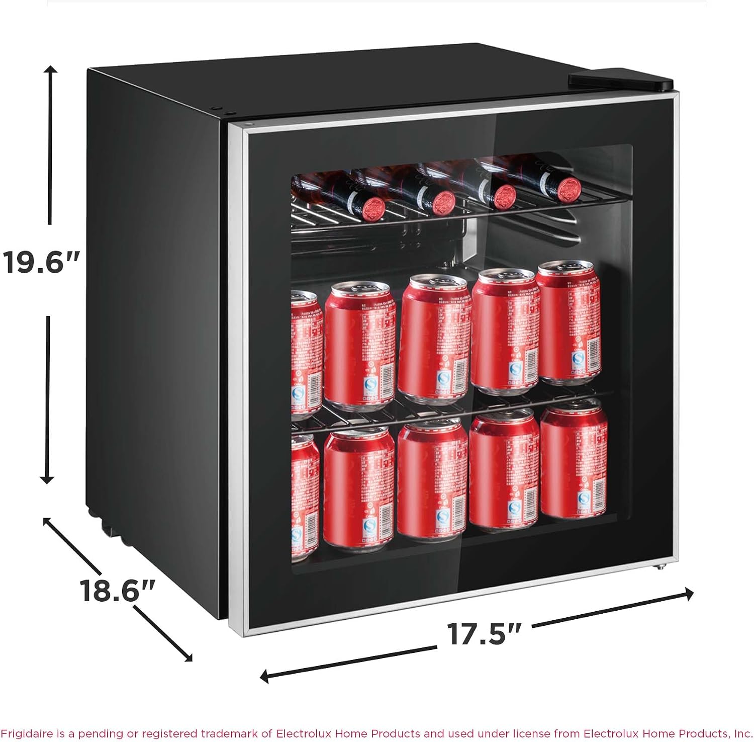 Frigidaire 70 Can Beverage Cooler, 1.6 cu ft, Glass Door, Black Sides