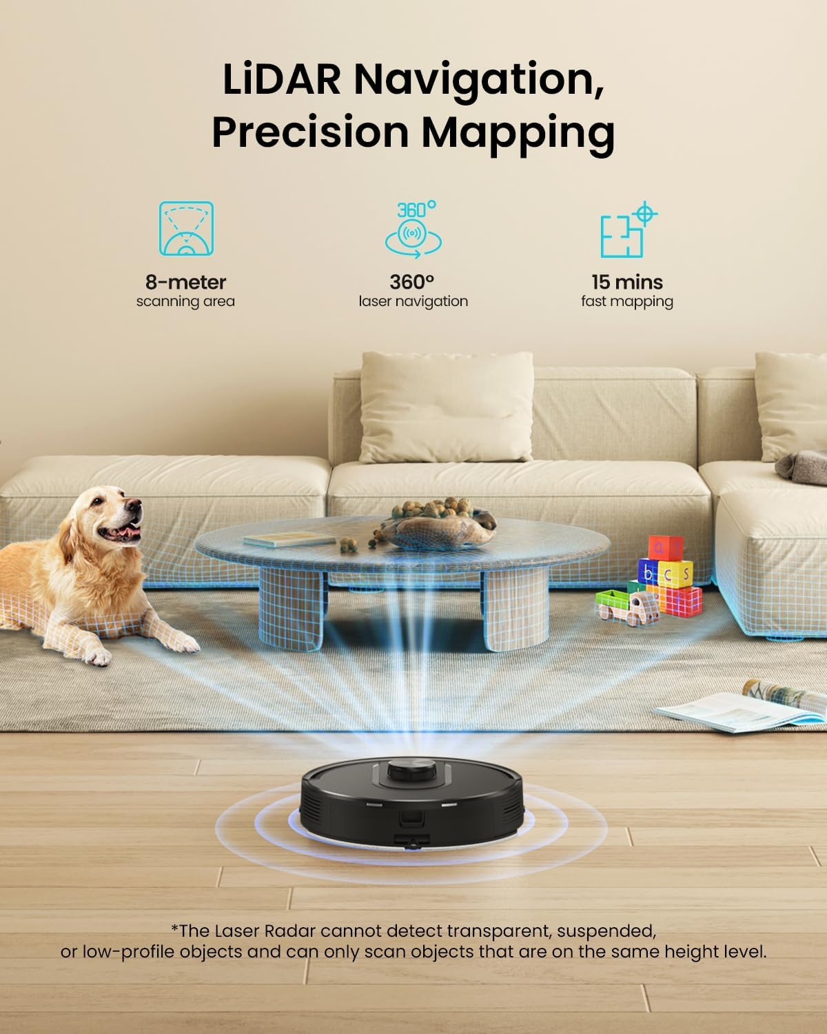 Vexilar Robot Vacuum and Mop with Self-Emptying, 5000Pa Robotic Vacuum with LiDAR Navigation, 60-Day Hands-Free Cleaning, 180 Mins Runtime, Home Mapping,No-Go Zones,Ideal for Pet Hair,Carpet (Large)