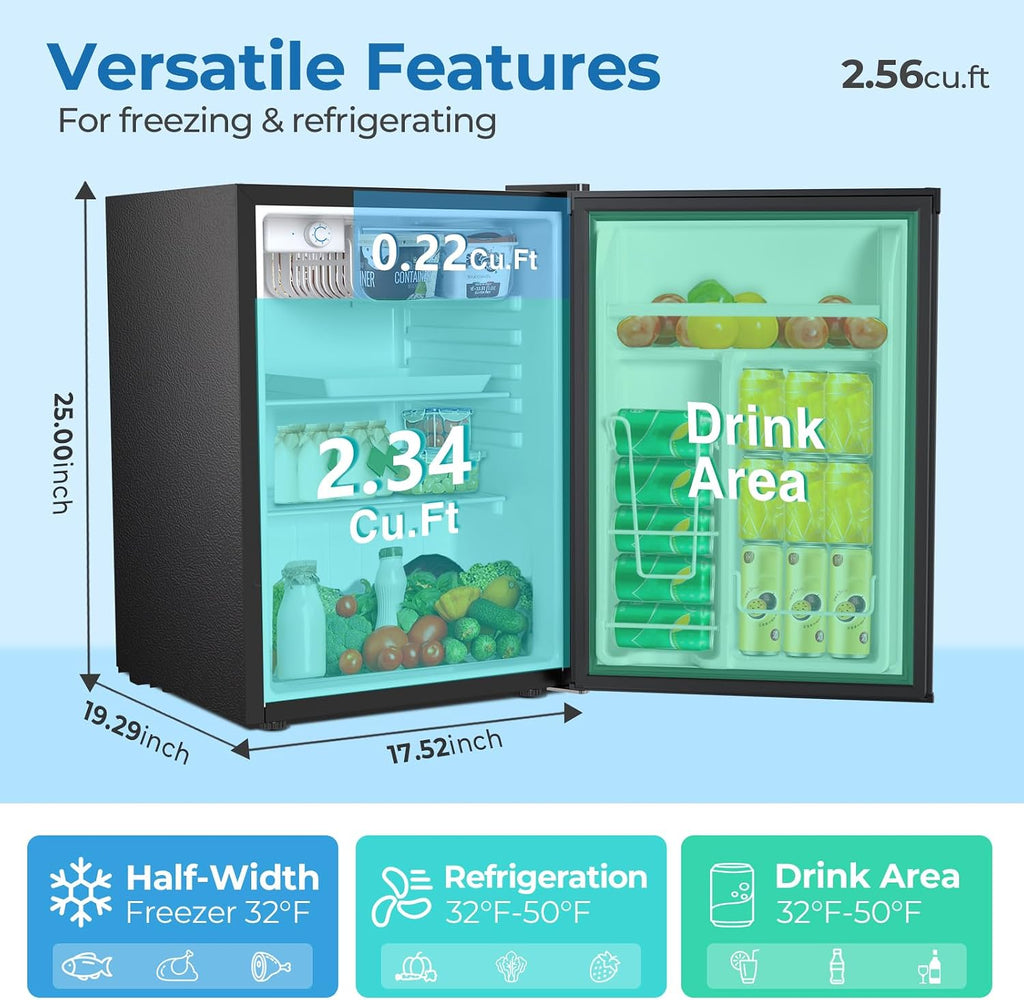 Electactic 2.56 Cu.ft Compact Refrigerator with Reversible Single Door, Silver