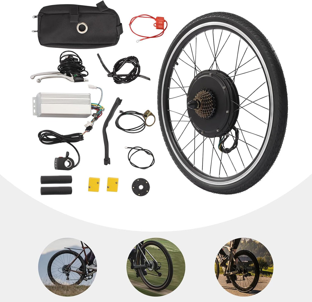 Electric Bike Conversion Kit, 48V 1000W 26' E-Bike Hub Motor Wheel Kit Rear Wheel Powerful Motor with Thumb Throttle and Pedal Assistant Sensor, E-Bike Hub Motor Conversion Kit for 26 Inch Bike