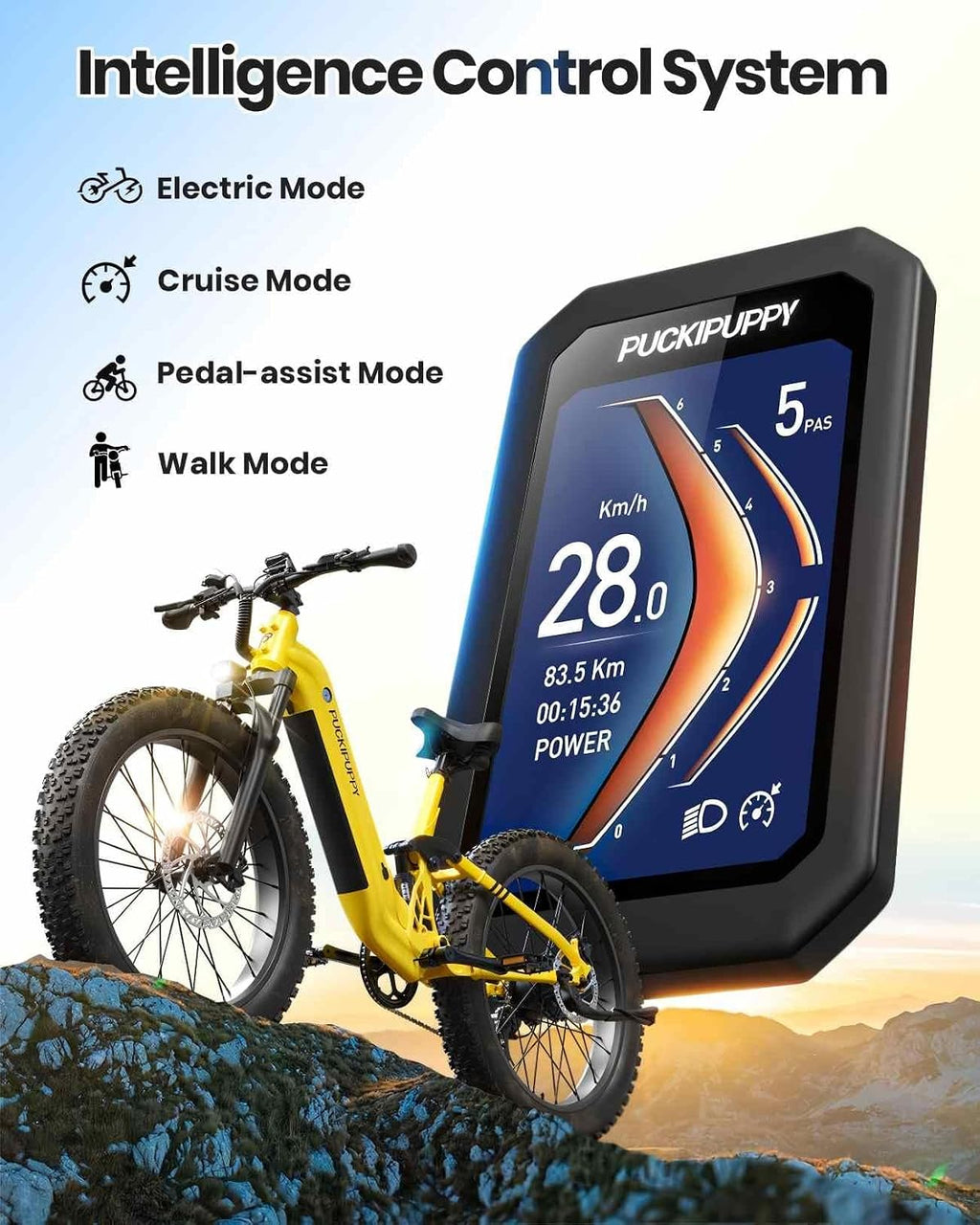 PUCKIPUPPY Battery+Electric Bike for Adults 960W(Peak), 48V 20AH Battery Adult Electric Bicycles, 26' Fat Tire Full Suspension Step-Thru Ebike, 28MPH Mountain Ebike, 7 Speed, 80Miles Range