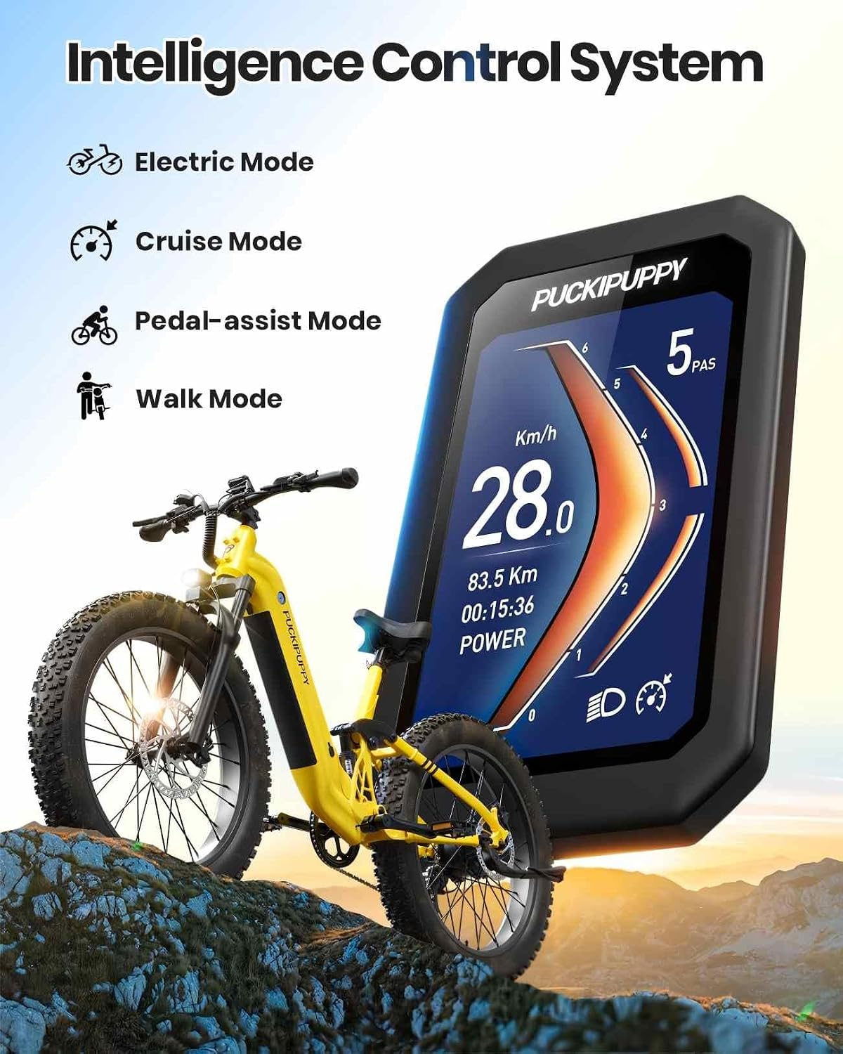 PUCKIPUPPY Battery+Electric Bike for Adults 960W(Peak), 48V 20AH Battery Adult Electric Bicycles, 26' Fat Tire Full Suspension Step-Thru Ebike, 28MPH Mountain Ebike, 7 Speed, 80Miles Range
