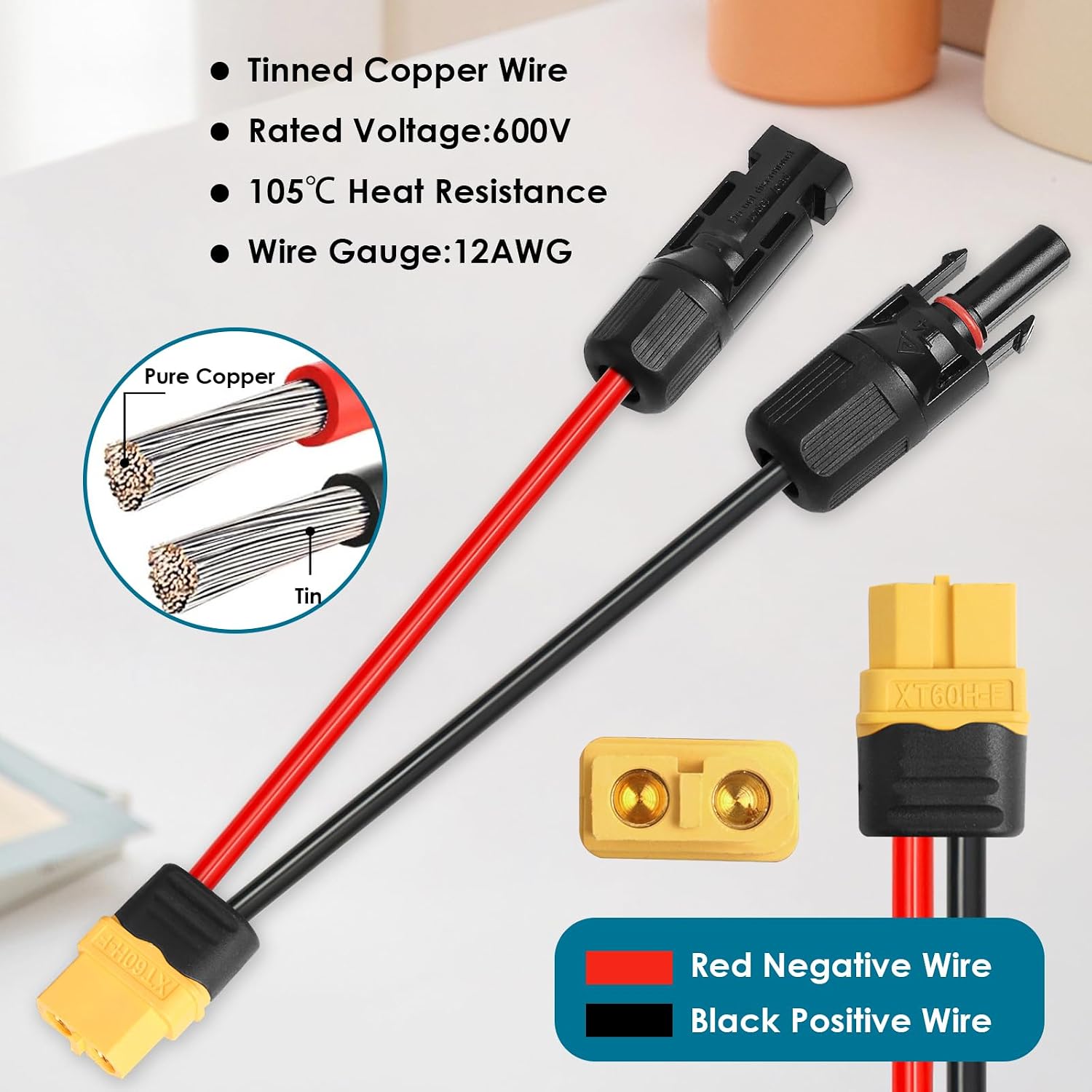 MOOKEERF Solar to XT60 Charge Extension Cable 100FT 12AWG XT60 Solar Cable for Portable Power Station Battery Pack