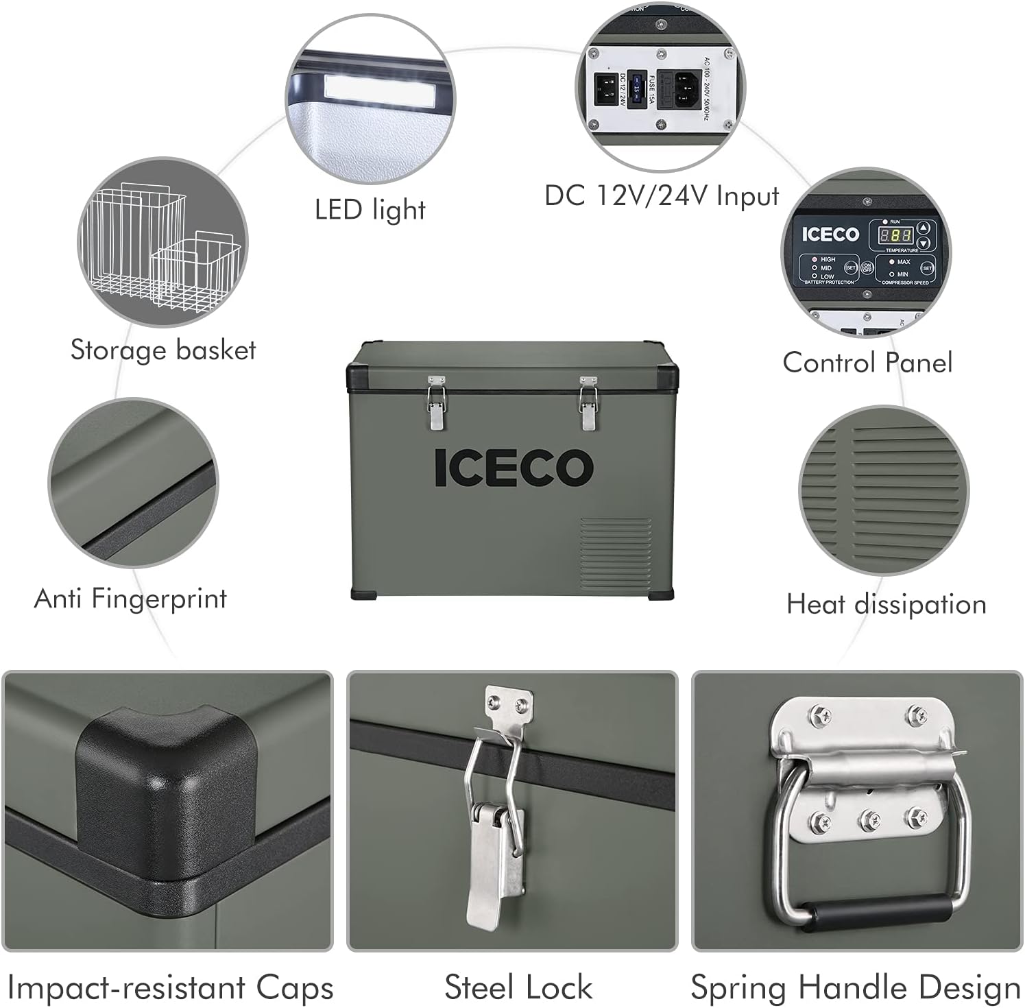 ICECO VL45 Portable Refrigerator, Platinum 12V Refrigerator Powered by SECOP, 45 Liters Compact Fridge with AC/DC, 0℉ to 50℉, Car freezer for Truck, Car, Camping Use, with 250Wh Magnetic Battery