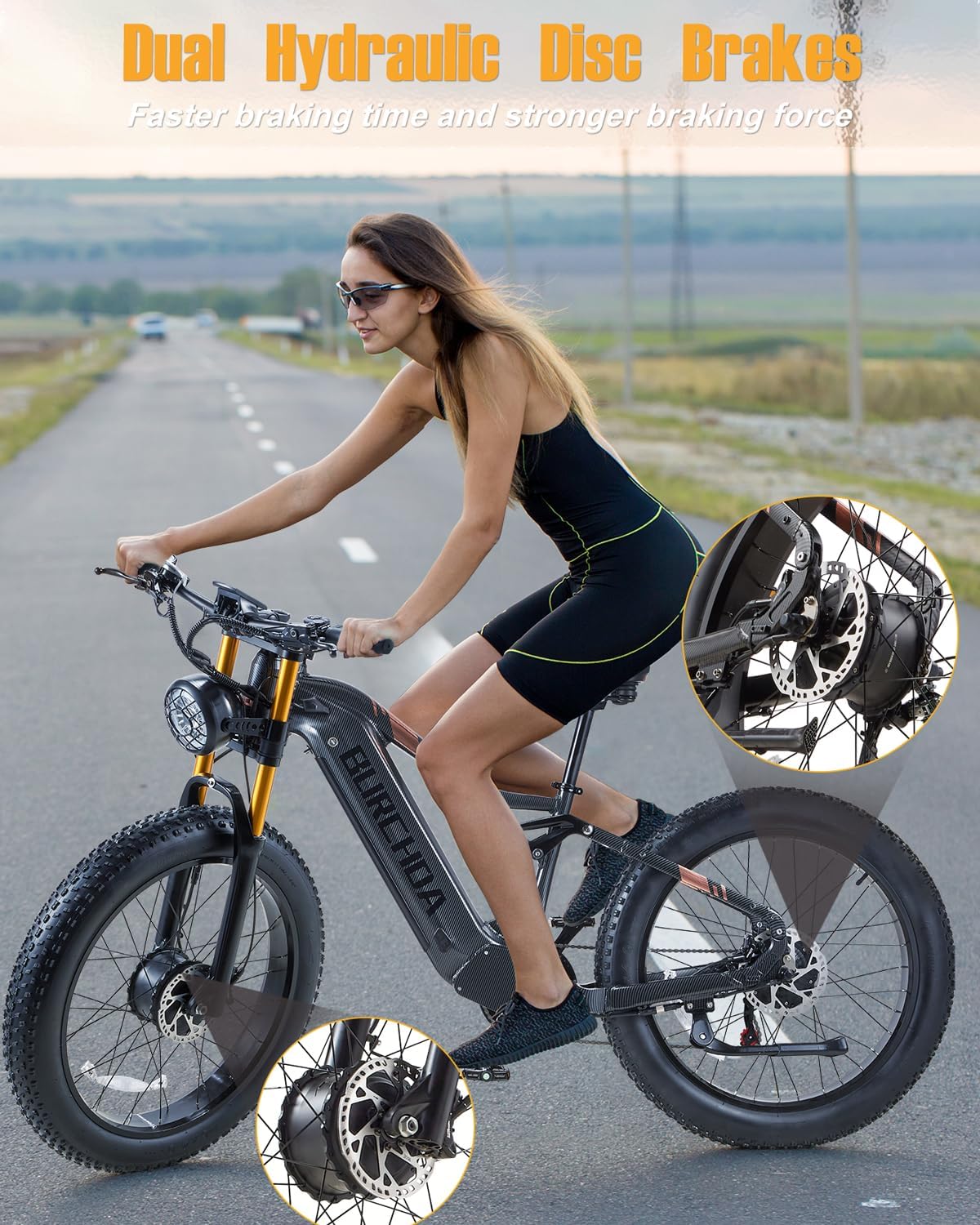 DAMSON Electric Bike for Adults Dual Motor AWD 5000W/3000W/1500W Peak 40MPH/30MPH Dirt Ebike, 52V/48V Max-Output Up to 65/80/120/160 Miles Long Range, 26' Full Suspension Fat Tire Mountains Bicycle