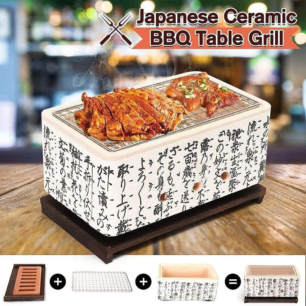 4 in 1 Japanese Ceramic Tabletop BBQ Grill, Mini Charcoal BBQ Grill, Stove, 2-3 Person Portable BBQ Cooker, 24 * 14.5 * 11cm