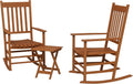 Outsunny Outdoor Rocking Chair Set of 2 with Side Table, Patio Wooden Rocking Chair with Smooth Armrests, High Back for Garden, Balcony, Porch, Supports Up to 352 lbs, Teak