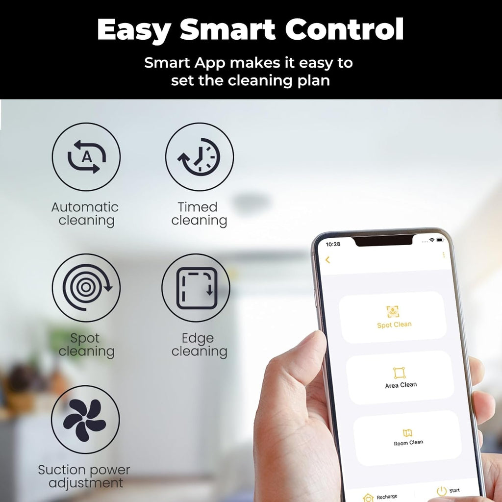 Robot Vacuum and Mop Combo, Slim 2-in-1 Vacuum Robotic with Strong Suction, Auto-Charging, Scheduling, Smart Robot Vacuum Cleaner Ideal for Pet Hair, Hard Floors & Low-Pile Carpets