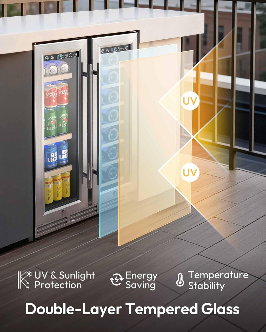 EUHOMY Wine and Beverage Refrigerator, 24 Inch Dual Zone Wine Cooler with Glass Door Hold 21 Bottles and 88 Cans, Built in or Under Counter Wine Fridge with Blue LED Light