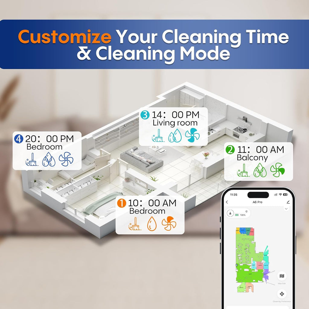 Robot Vacuum and Mop Combo, 5000Pa Powerful Suction, Advanced Smart Mapping, Ideal for Pet Hair, Dust