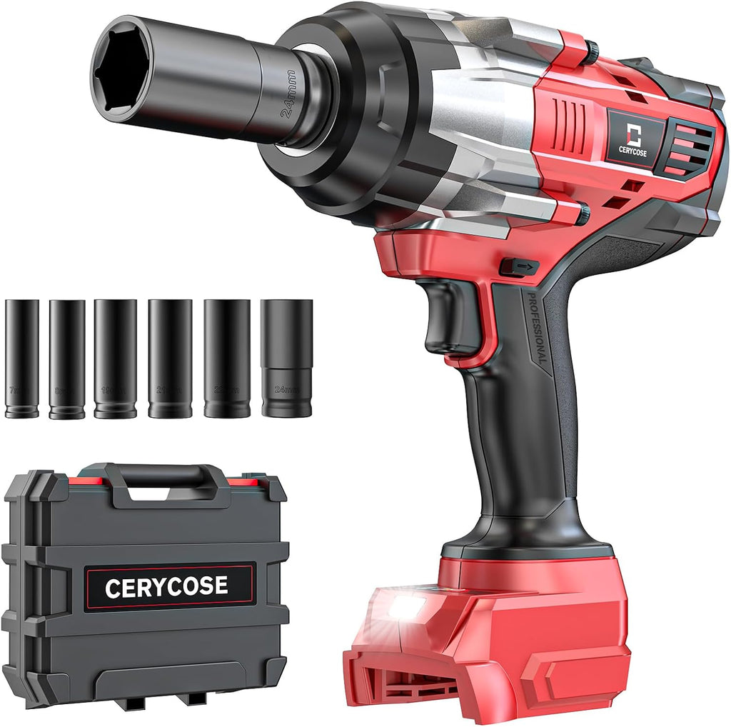 Cerycose Cordless Impact Wrench 1/2 inch Compatible with Milwaukee 18V Battery: 1700FT-LBS High Torque Impact Wrench with 6 Sockets & Case, Brushless Electric Impact Gun with LED Work Light, Bare Tool