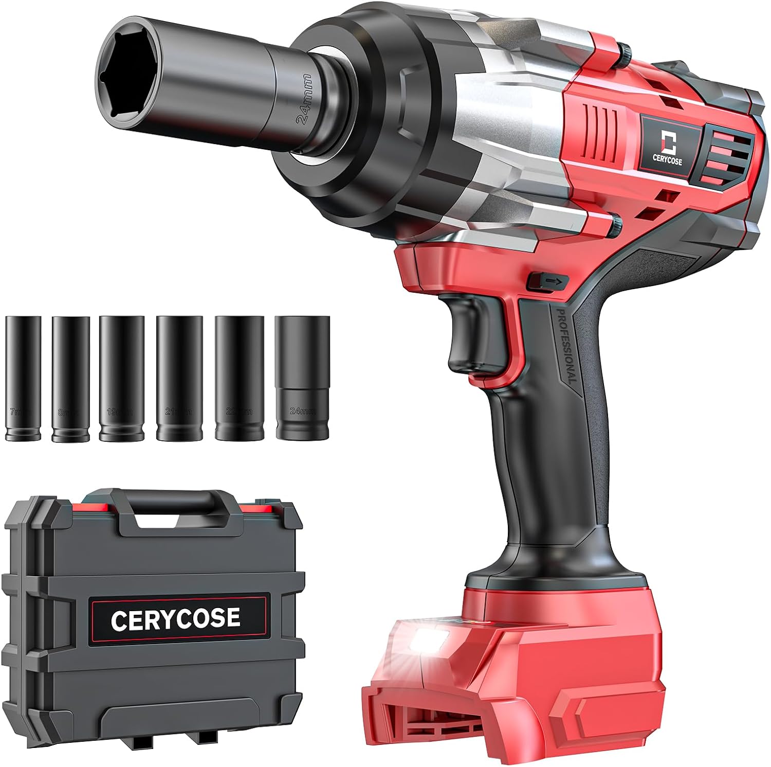 Cerycose Cordless Impact Wrench 1/2 inch Compatible with Milwaukee 18V Battery: 1700FT-LBS High Torque Impact Wrench with 6 Sockets & Case, Brushless Electric Impact Gun with LED Work Light, Bare Tool