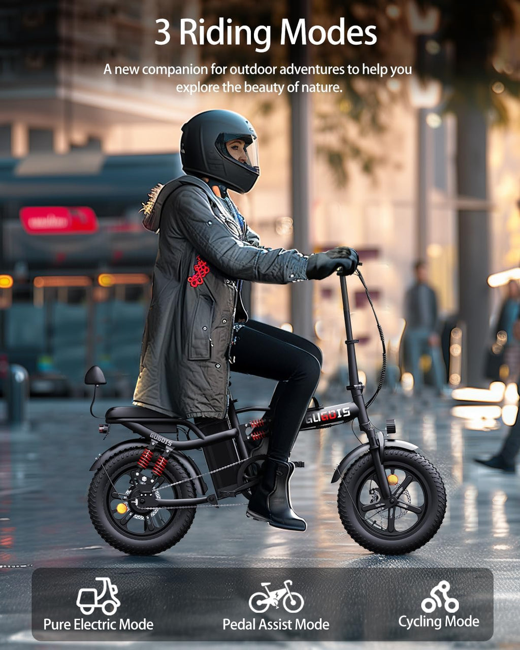 GugoIs 2 Seater Electric Bike for Adults, 750/1000W & 28/30 MPH E-Bike with 748.8/960 Wh Removable Battery, 16/20' Commuter Ebikes, 25-60 Miles, Full Suspension Adults Electric Bicycles