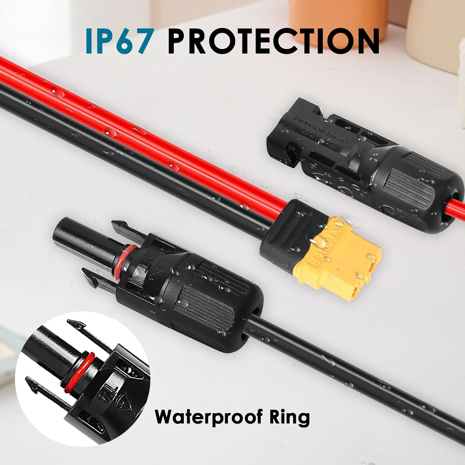 MOOKEERF Solar to XT60 Charge Extension Cable 100FT 12AWG XT60 Solar Cable for Portable Power Station Battery Pack