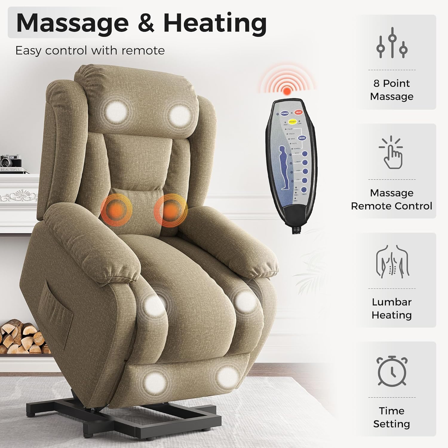 Amopatio Lift Recliner Chair for Elderly Upgraded Reclining Chairs Indoor Lounge Chairs Single Sofa with Side Pockets and Remote Control for Living Room Bedroom（Brown）