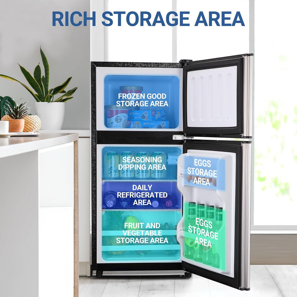 Dorm Fridge with Freezer, Small Refrigerator 3.5 Cu. Ft. with Freezer for Apartment, Temperature Adjustable Apartment Size Fridge for Kichen, College, RV, Office, Silver