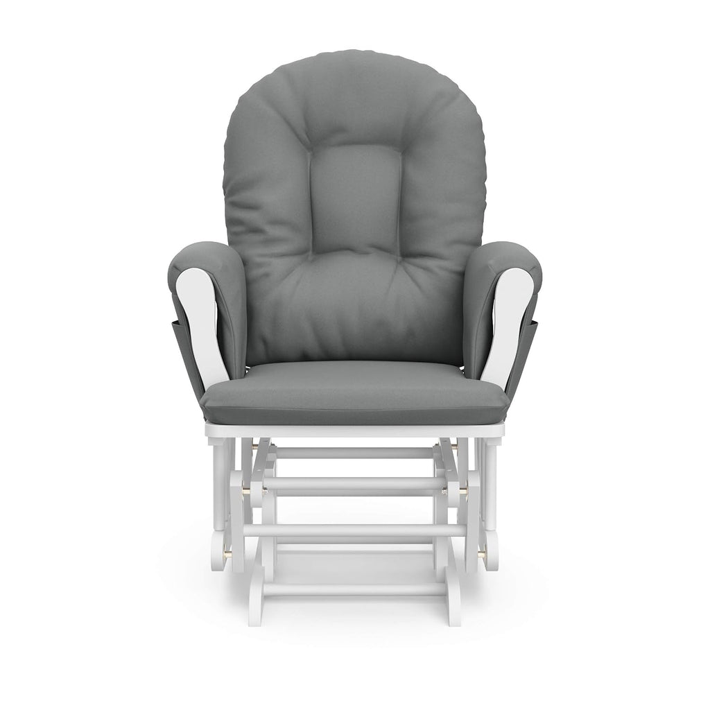 Storkcraft Premium Hoop Glider & Ottoman (White/Gray) — GREENGUARD Gold Certified Nursery Glider, Solid Wood Craftsmanship, Smooth-Gliding, Award-Winning