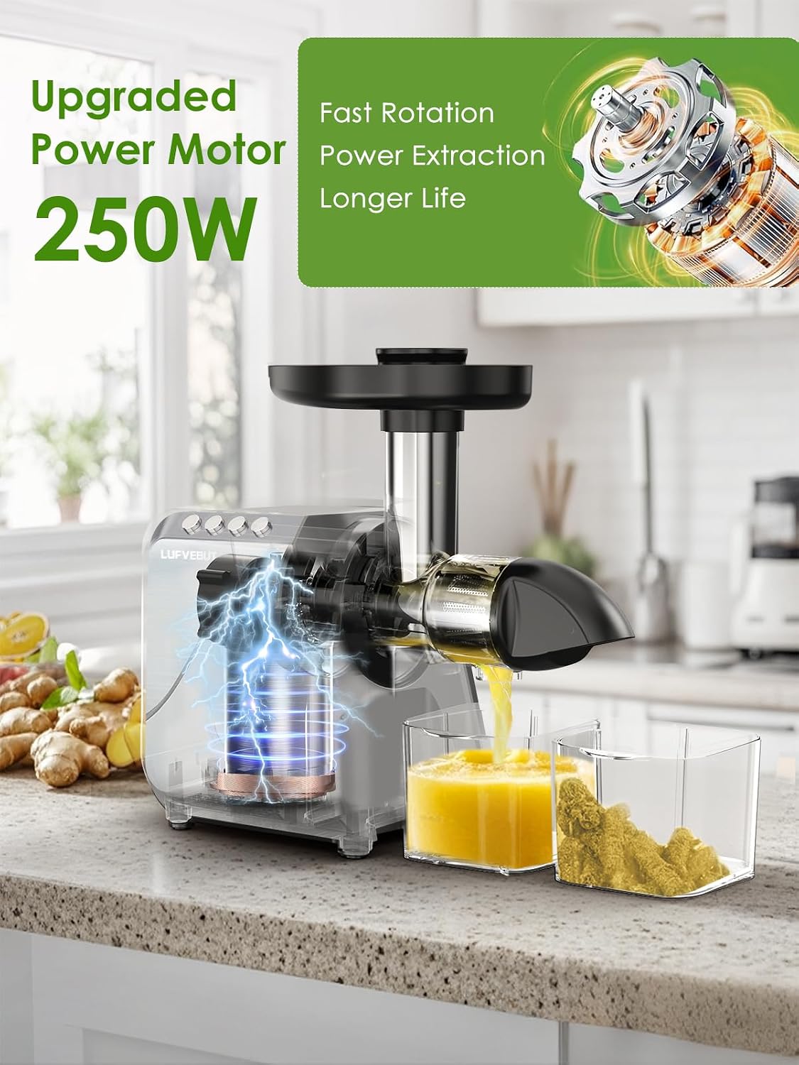 Cold Press Juicer Extractor Fruit Vegetable, Electric Coffee Grinder Burr Fine Coarse Grind for Beans Nuts, Celery Beet Carrot Wheatgrass Ginger Slow Juicer Machines Quiet BPA Free Easy To Clean