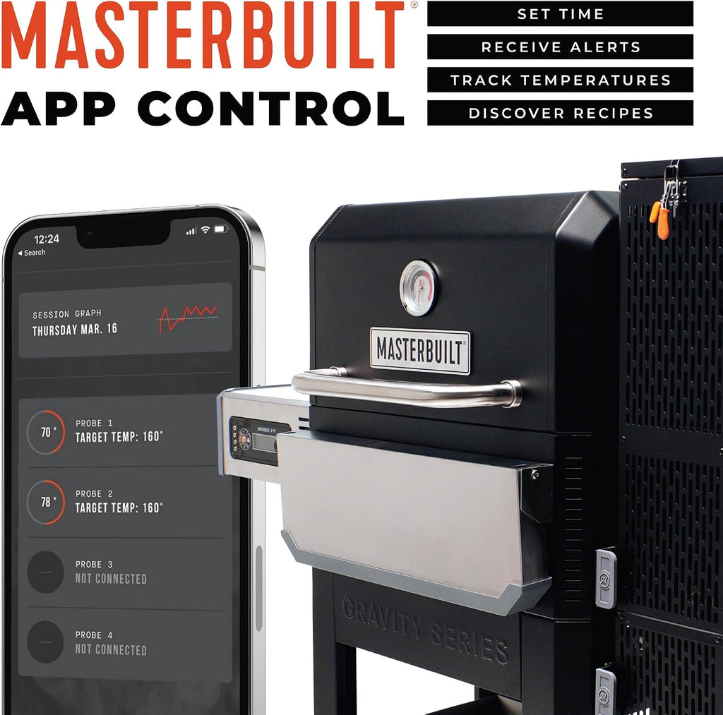 Masterbuilt® Gravity Series® 800 Smoker Grill - Charcoal Grill plus Griddle Insert, Digital Control, App Connectivity, 800 Cooking Square Inches in Black, Model MB20040221