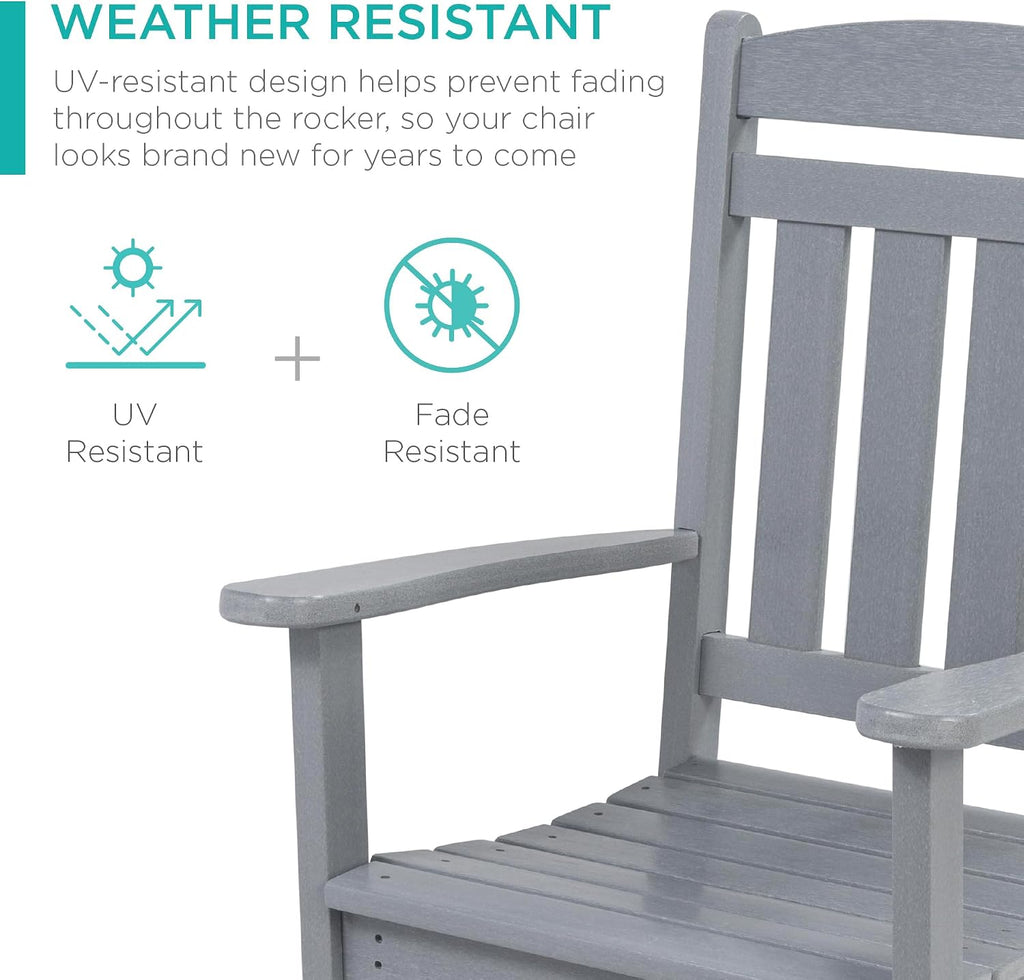 Best Choice Products All-Weather Rocking Chair, Indoor Outdoor HDPE Porch Rocker for Patio, Balcony, Backyard, Living Room w/ 300lb Weight Capacity, Contoured Seat - Gray