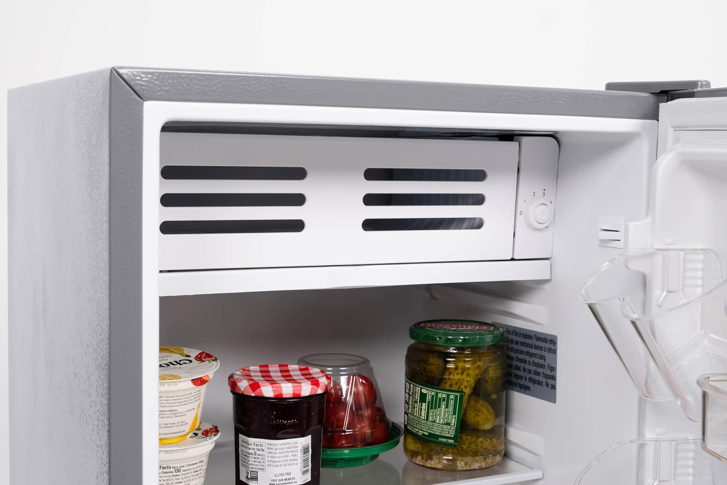 Frigidaire Mini Refrigerator, Compact Freezer Compartment, Adjustable Thermostat Control, Reversible Door, Contemporary Series, 3.2 cu ft, Grey