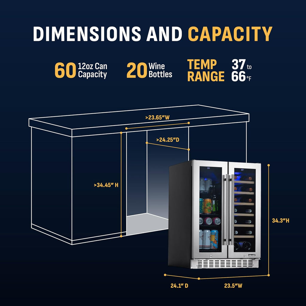 NewAir 24' Dual Zone Beverage Refrigerator & Wine Cooler for 18 Bottles & 60 Cans | Freestanding or Built-In Under Counter Mini Fridge for Beer, Wine and Soda | Stainless Steel