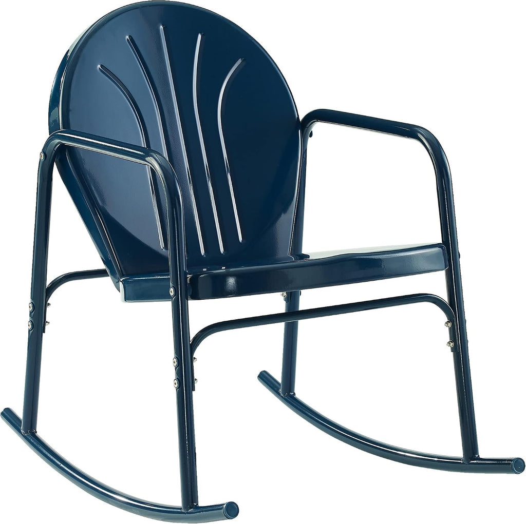Crosley Furniture Griffith Retro Metal Outdoor Rocking Chairs, Set of 2, for Porch, Deck, Balcony, Backyard, Navy Gloss