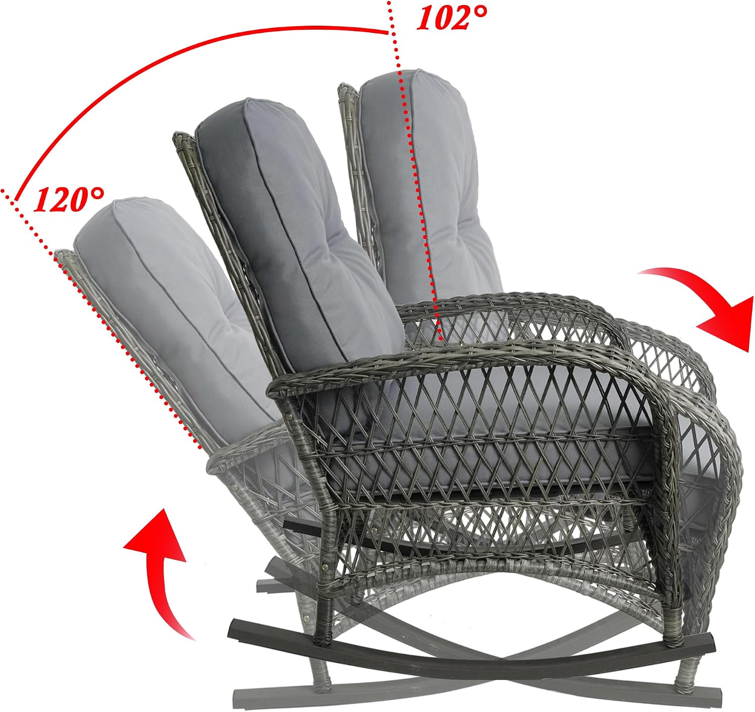 Outdoor Wicker Rocking Chair, All Weather Resin Rattan Wicker Rocking Chairs, for Garden Backyard Lown Porch,1pc,Grey