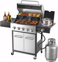 Veralune 5 Burner Gas Grill with Side Burner, Stainless Steel Propane Grill with Porcelain-Enameled Grills, Built-In Thermometer, 68000BTU BBQ Grill for Patio, Backyard, Garden Cooking