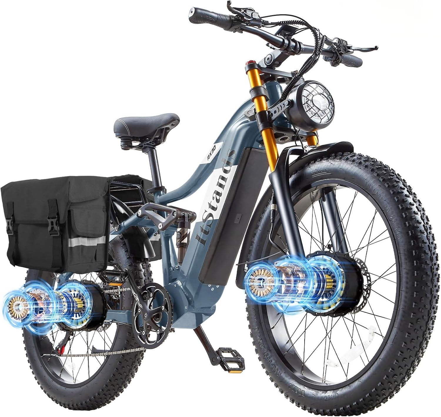 DAMSON Electric Bike for Adults Dual Motor AWD 5000W/3000W/1500W Peak 40MPH/30MPH Dirt Ebike, 52V/48V Max-Output Up to 65/80/120/160 Miles Long Range, 26' Full Suspension Fat Tire Mountains Bicycle