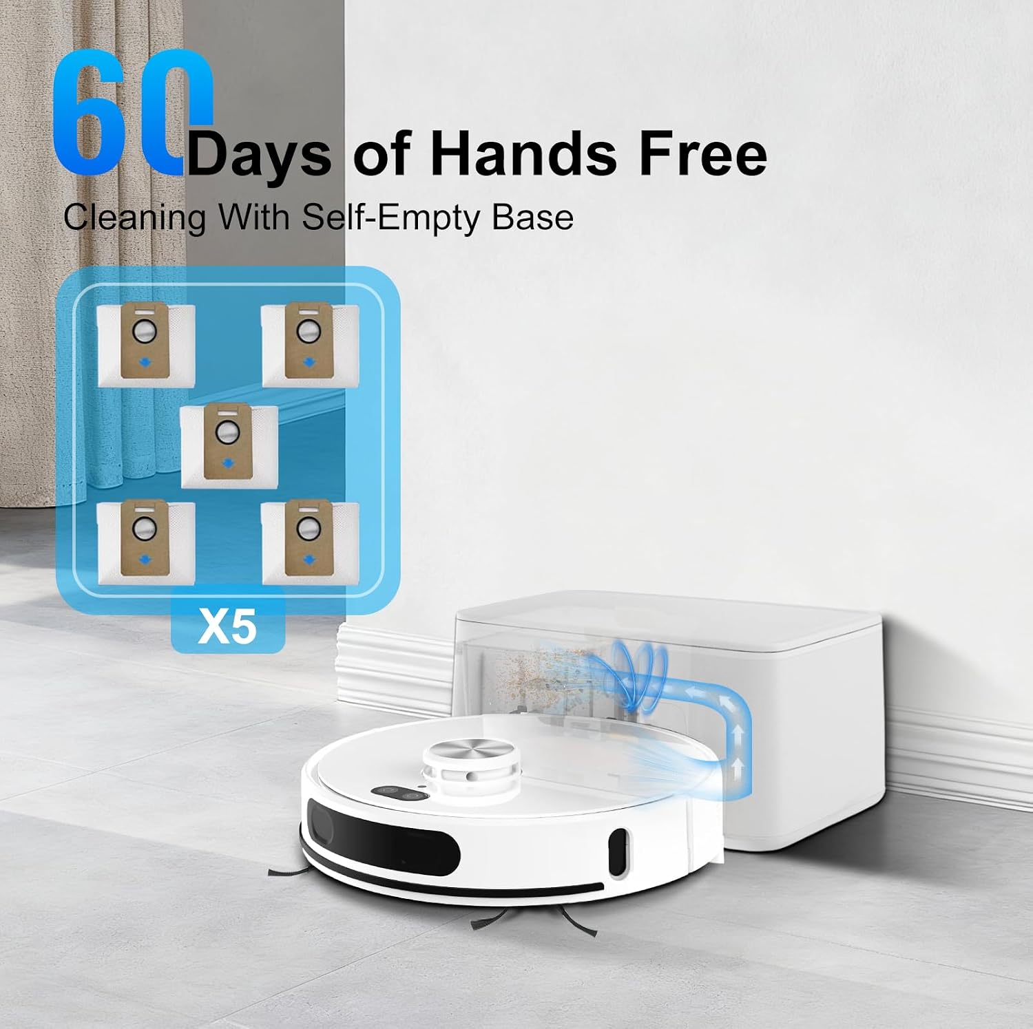 Robot Vacuum and Mop Self-Emptying Up to 8000Pa Robot Vacuum 60-Day Hands-Free Cleaning 220 Min Runtime LiDAR Navigation, Home Mapping, Ideal for Pet Hair, Hard Floors, Carpet-White