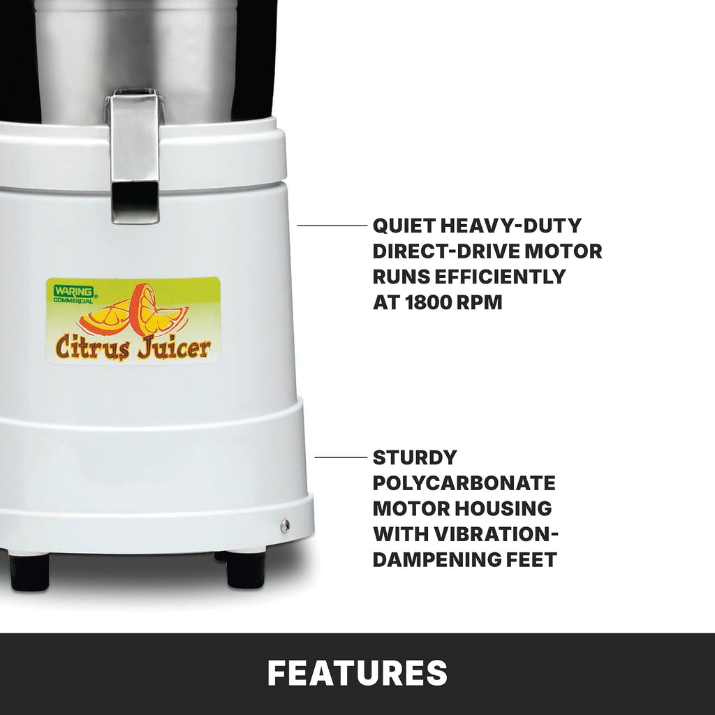 Waring Commercial JC4000 Heavy Duty Citrus Juicer with Dome, 120V, 5-15 Phase Plug, 10 x 10 x 19.5 inches, White
