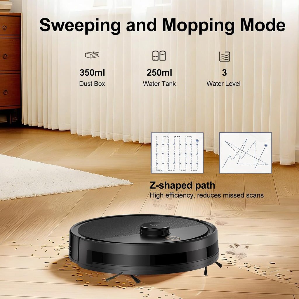 Robot Vacuum and Mop Combo, Robotic Vacuums with LiDAR Navigation, Smart Mapping, Strong Suction, with WiFi/App/Alexa/Voice Control, Obstacle Avoidance, for Home, Wood/Hard Floors, Pet Hair