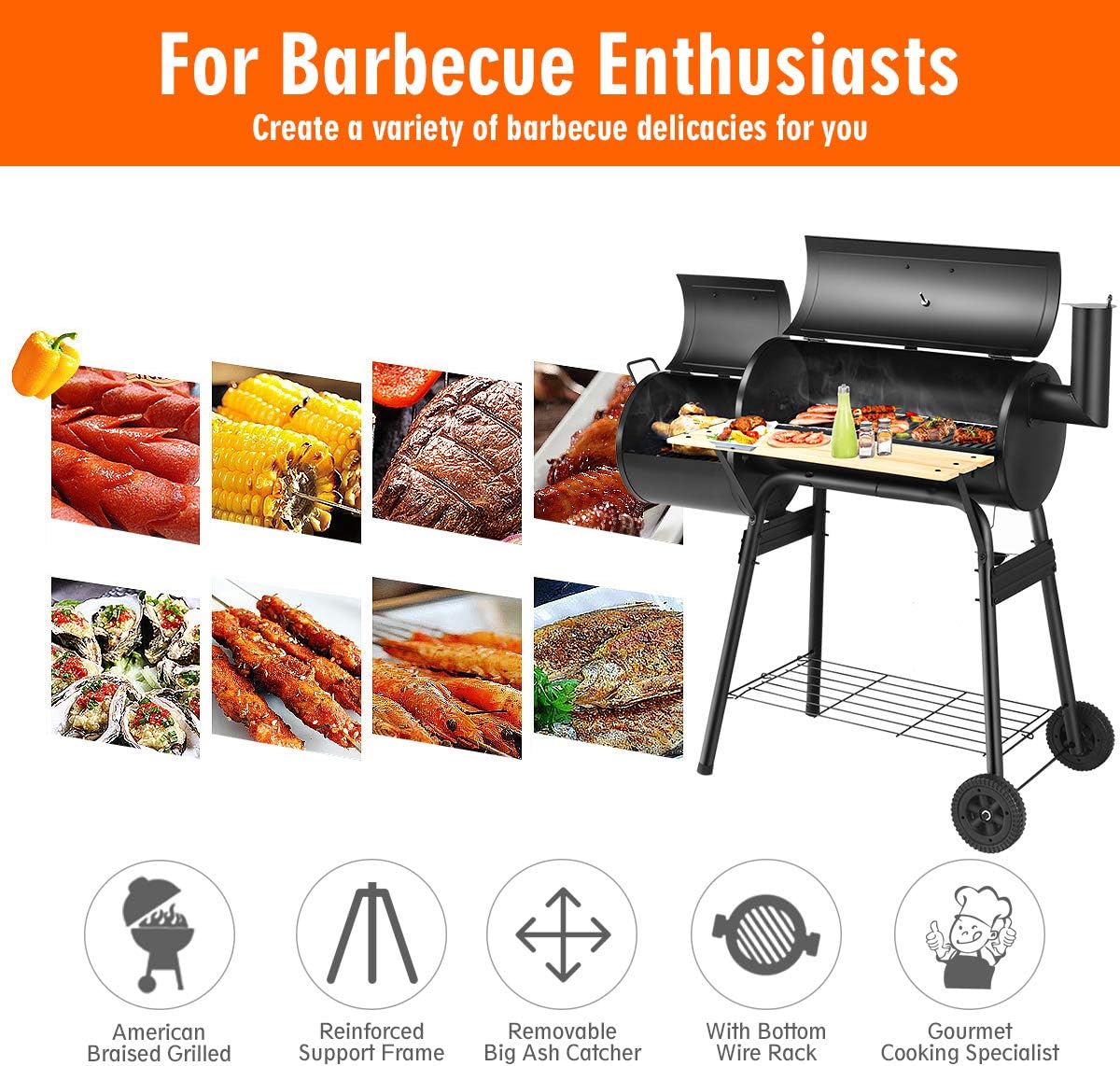 Giantex BBQ Grill Charcoal Barbecue Grill Outdoor Pit Patio Backyard Home Meat Cooker Smoker with Offset Smoker