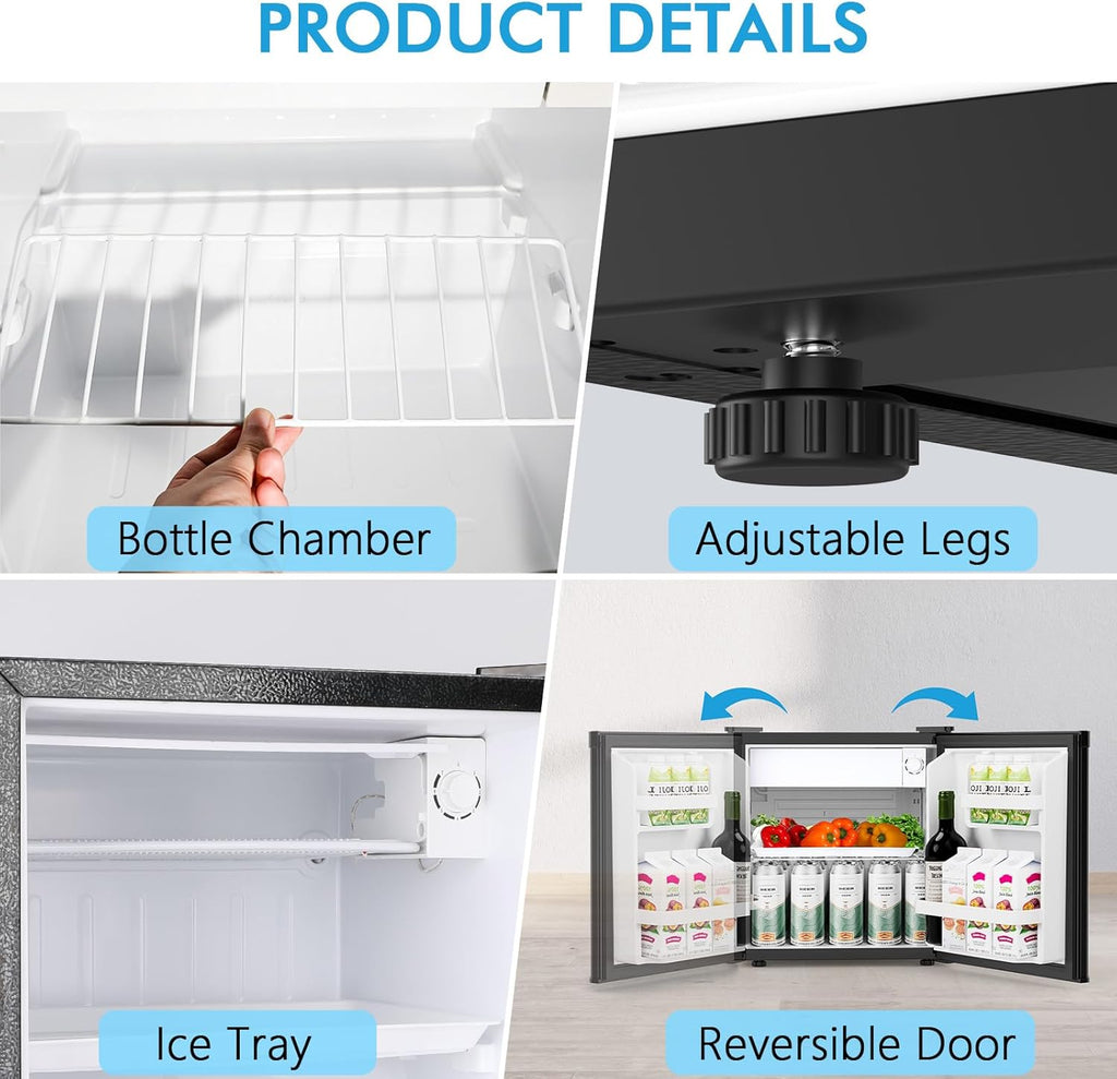 COWSAR 1.6 Cu.Ft Compact Fridge with Freezer, Compact Refrigerator with 7 Temperature Settings, Energy-efficient Low Noise Small Refrigerator Suitable For Dorm, Office, Bar, RV, Bedroom,Commercial