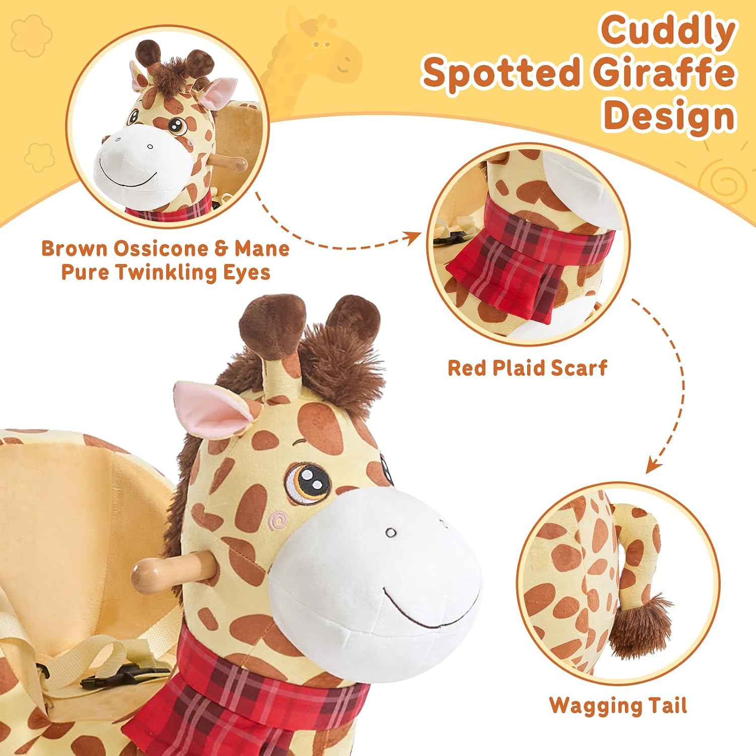 FUNLIO Giraffe Baby Rocking Horse for Toddlers 6 Months to 3 Years, Playful & Vivid Giraffe Rocker for Baby, Stuffed Plush Ride-on Rocking Animal, Easy to Assemble, CPC & CE Certified