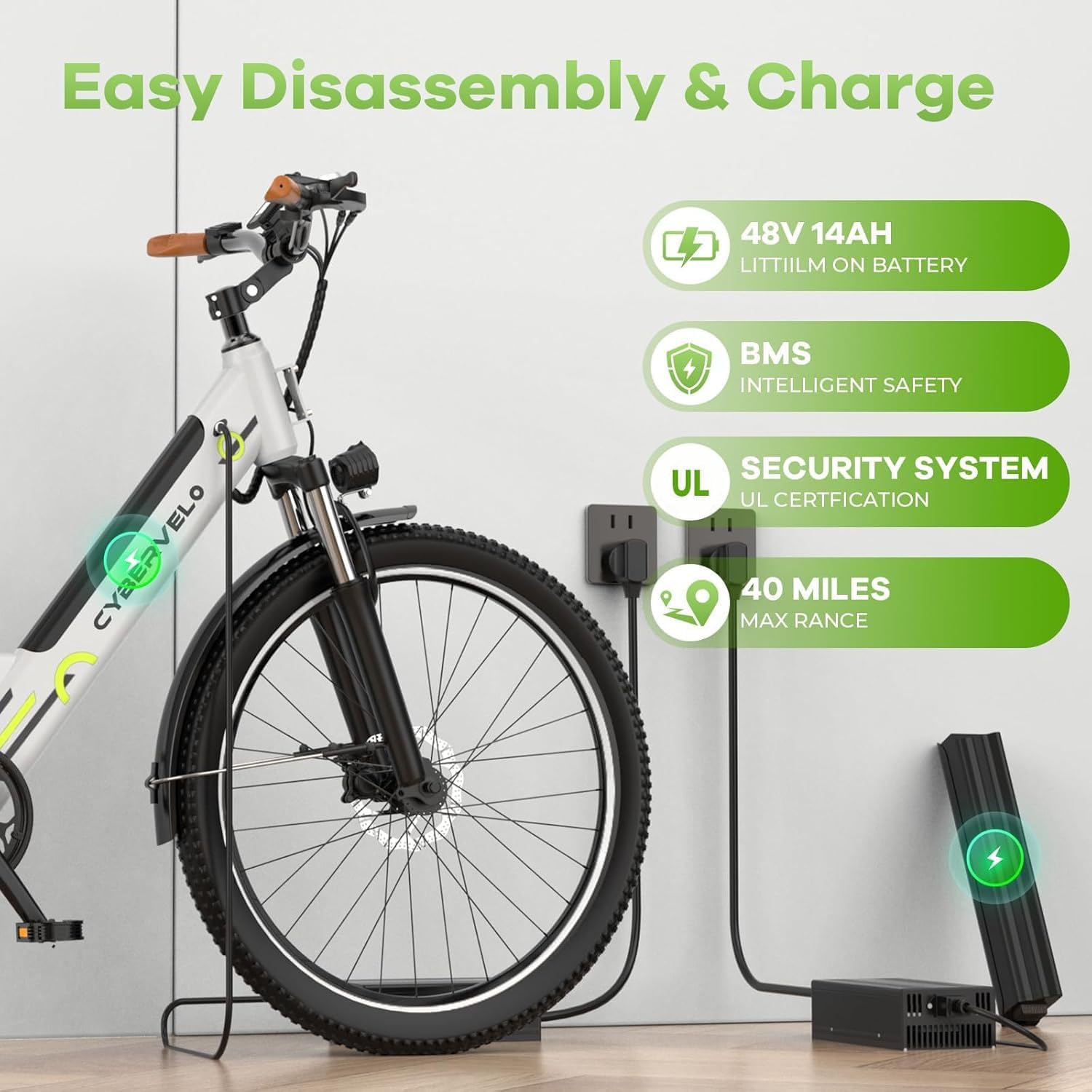 Cybervelo 750W Peak Electric Bike for Adults,up 80 Miles 25AH Removable Battery Ebike, 26' Electric E Bike with 7-Speed,Adult Electric Bicycles for Commute Beach Snow Man Womens All Terrain