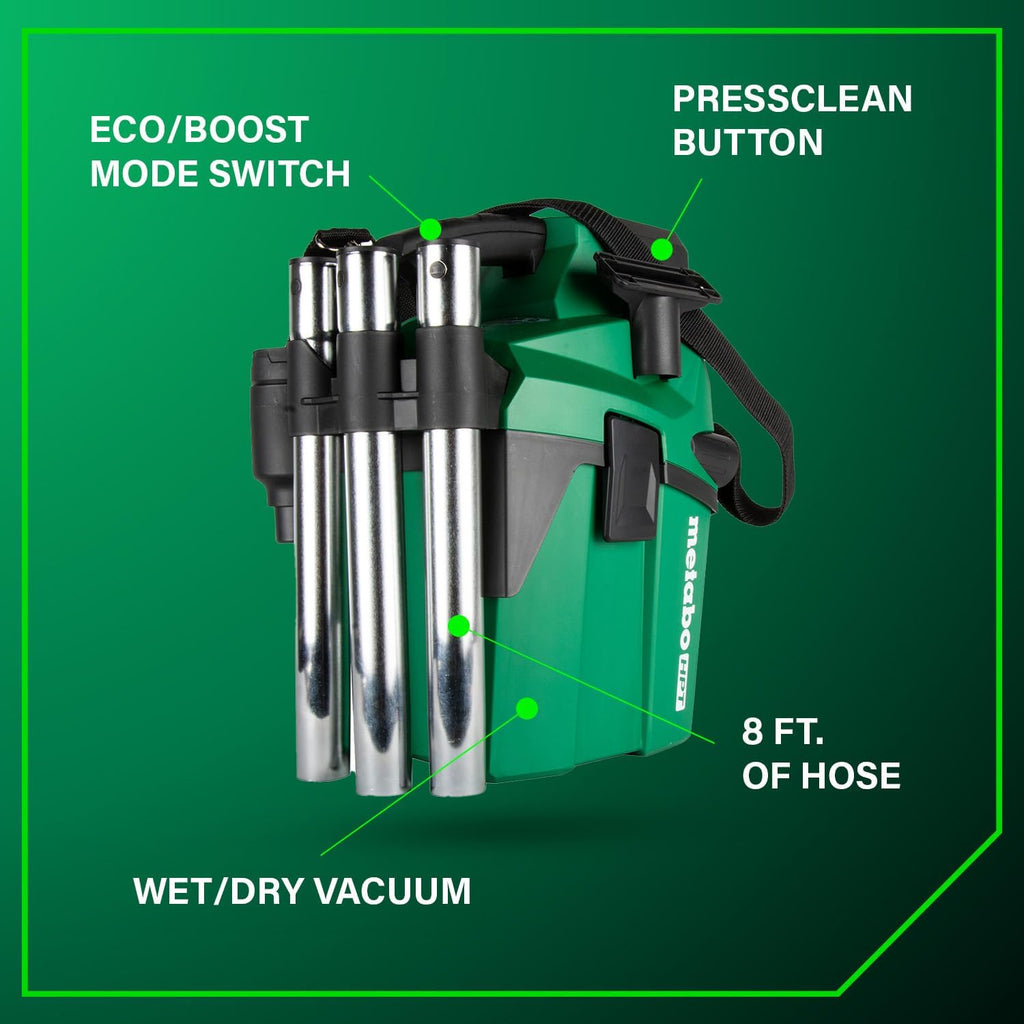 Metabo HPT 18V Cordless Wet/Dry Vacuum, 1.6 Gallon HEPA Filter Vacuum, Powerful 74 CFM Airflow, 8 ft. of Stretchable Hose, Eco and Boost Modes, Lightweight Design, Tool Body Only, RP18DAQ4