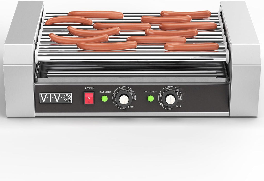 VIVO Electric 18 Hot Dog 7 Roller Grill Warmer, Stainless Steel, Commercial and Household 900W Machine, HOTDG-V007