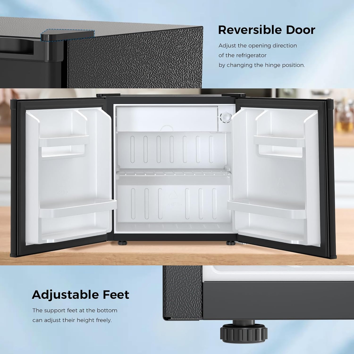 Antarctic Star 1.7 Cu.Ft Compact Refrigerator with Freezer,Adjustable Thermostat,Removable Glass Shelf,Single Reversible Door Mini Fridge for Bedroom,Office,Dorm,Black