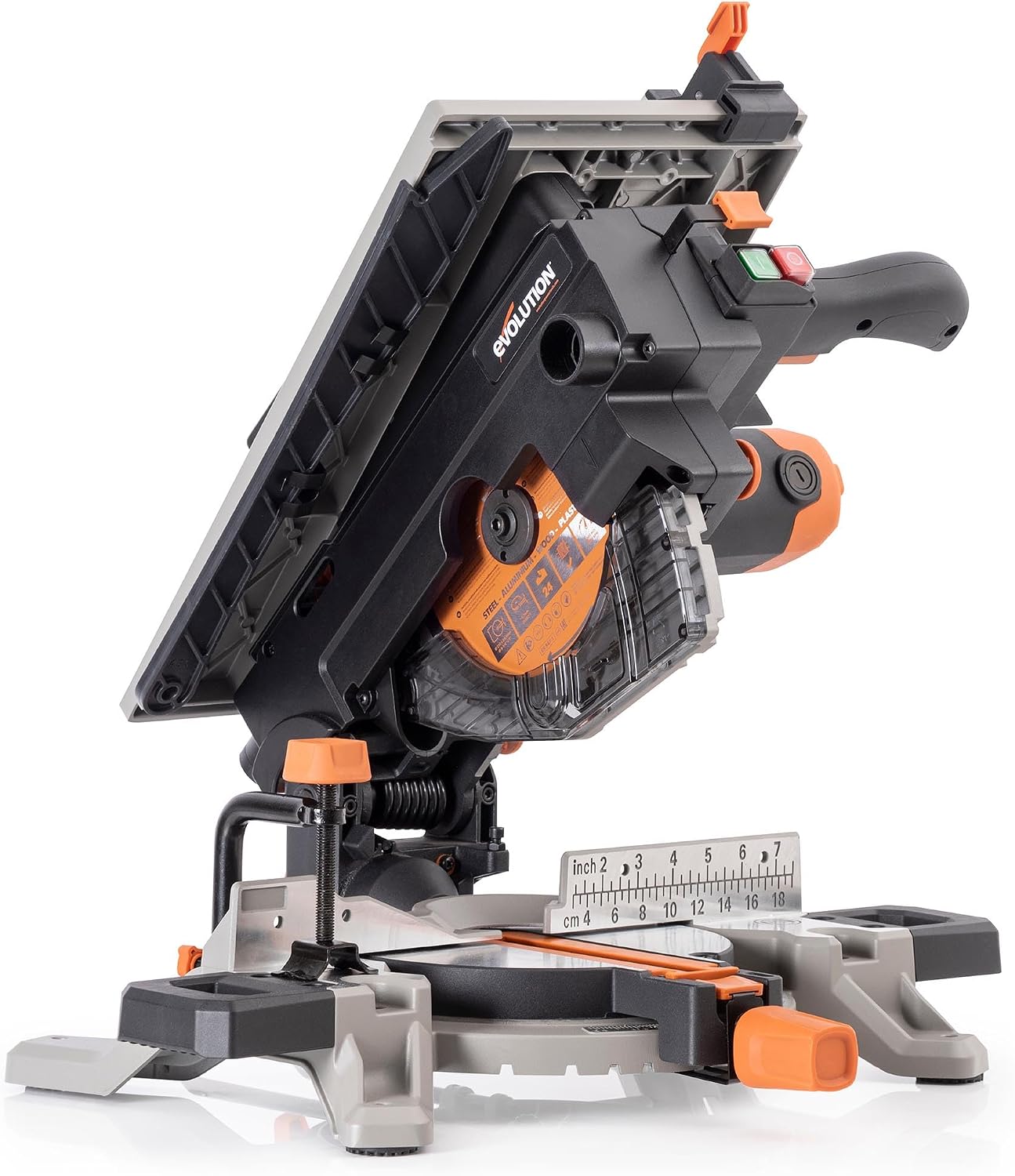 Evolution R8MTS 8-1/4' Convertible Miter/Table Saw - Multi-Function Saw - 0-45° Bevel & +/- 45° Miter - Multi-Material Cutting: Wood, Plastic, Metal - Compact, Powerful 12A Motor - TCT Blade Incl