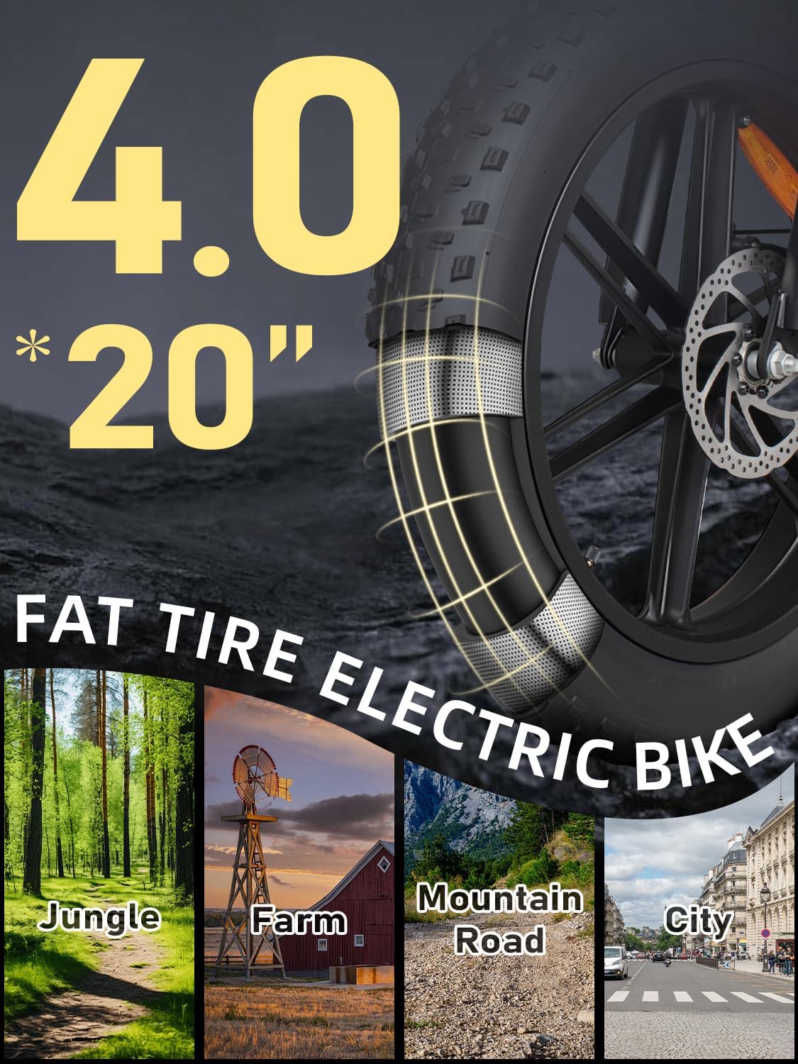 DEEPOWER Electric Bike for Adults,1500W Peak Motor,30MPH Ebike,48V 60AH Battery, 120-180 Miles,20' Fat Tire Electric Dirt Bike, Shaman0 7-Speed Ebikes